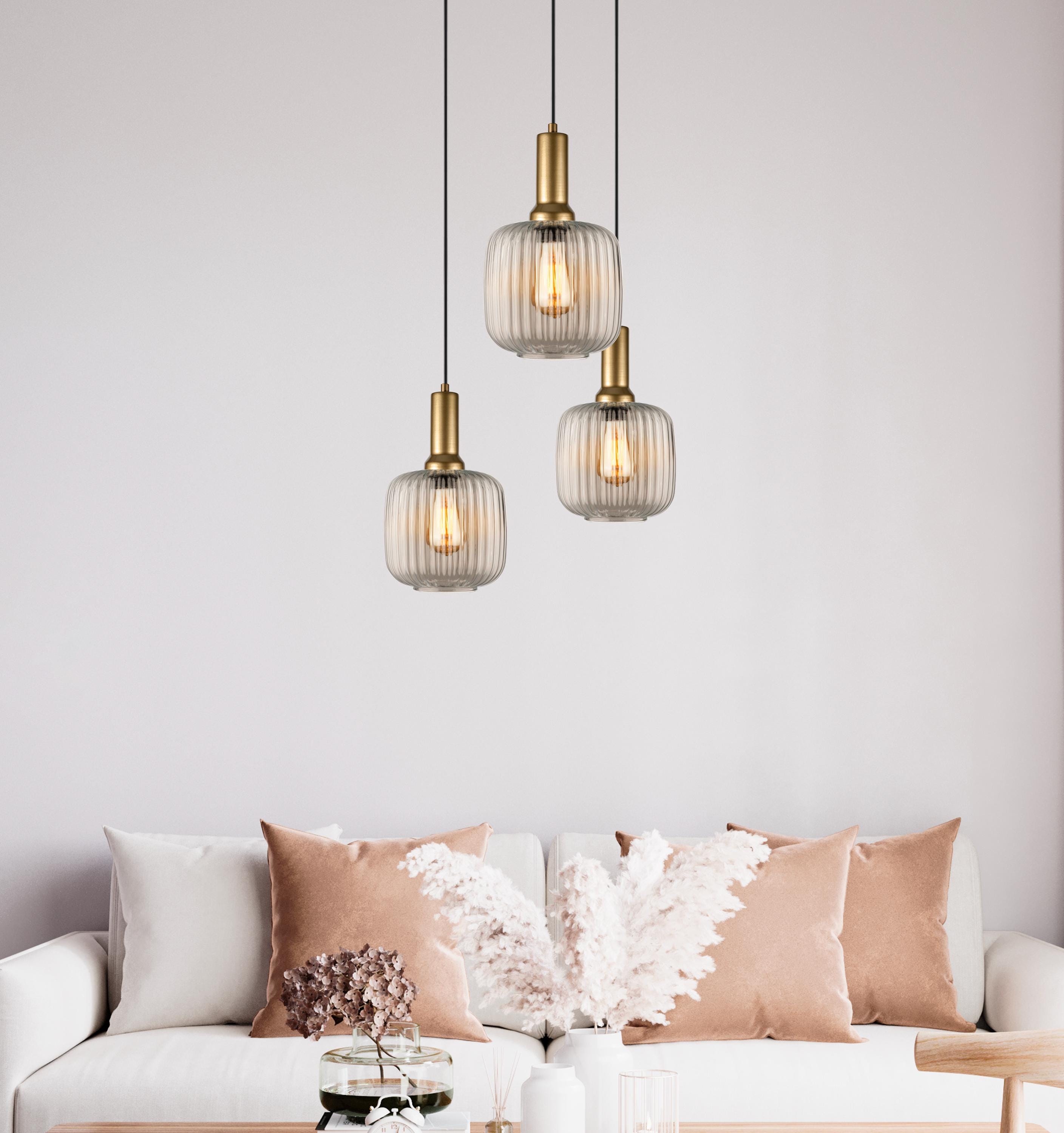 Clear Ribbed Glass Pendant Light: Modern Stairwell Chandelier