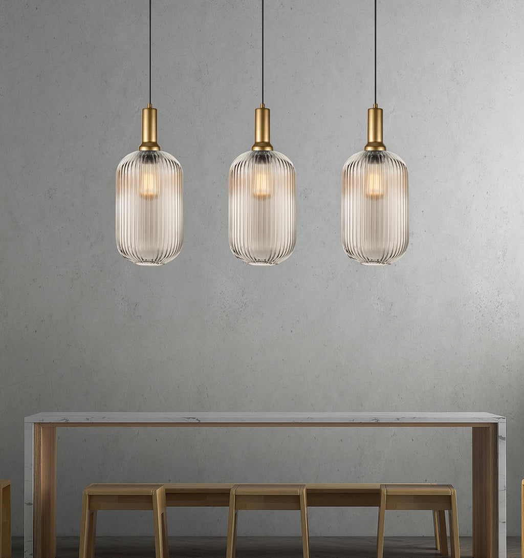 Ribbed Glass Multi Pendant Lighting: Stairwell Chandelier, Custom Length