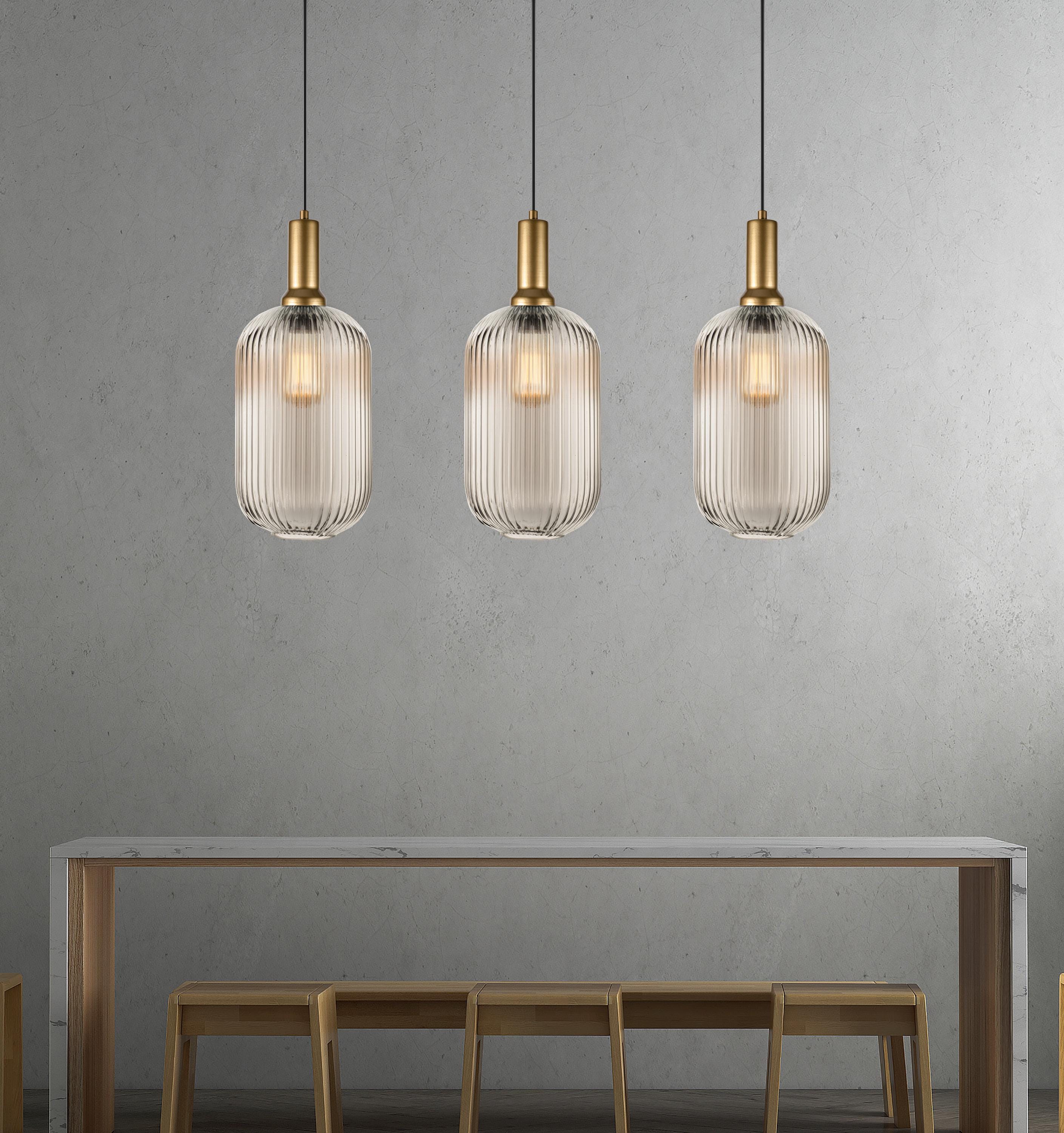 Ribbed Glass Multi Pendant Lighting: Stairwell Chandelier, Custom Length