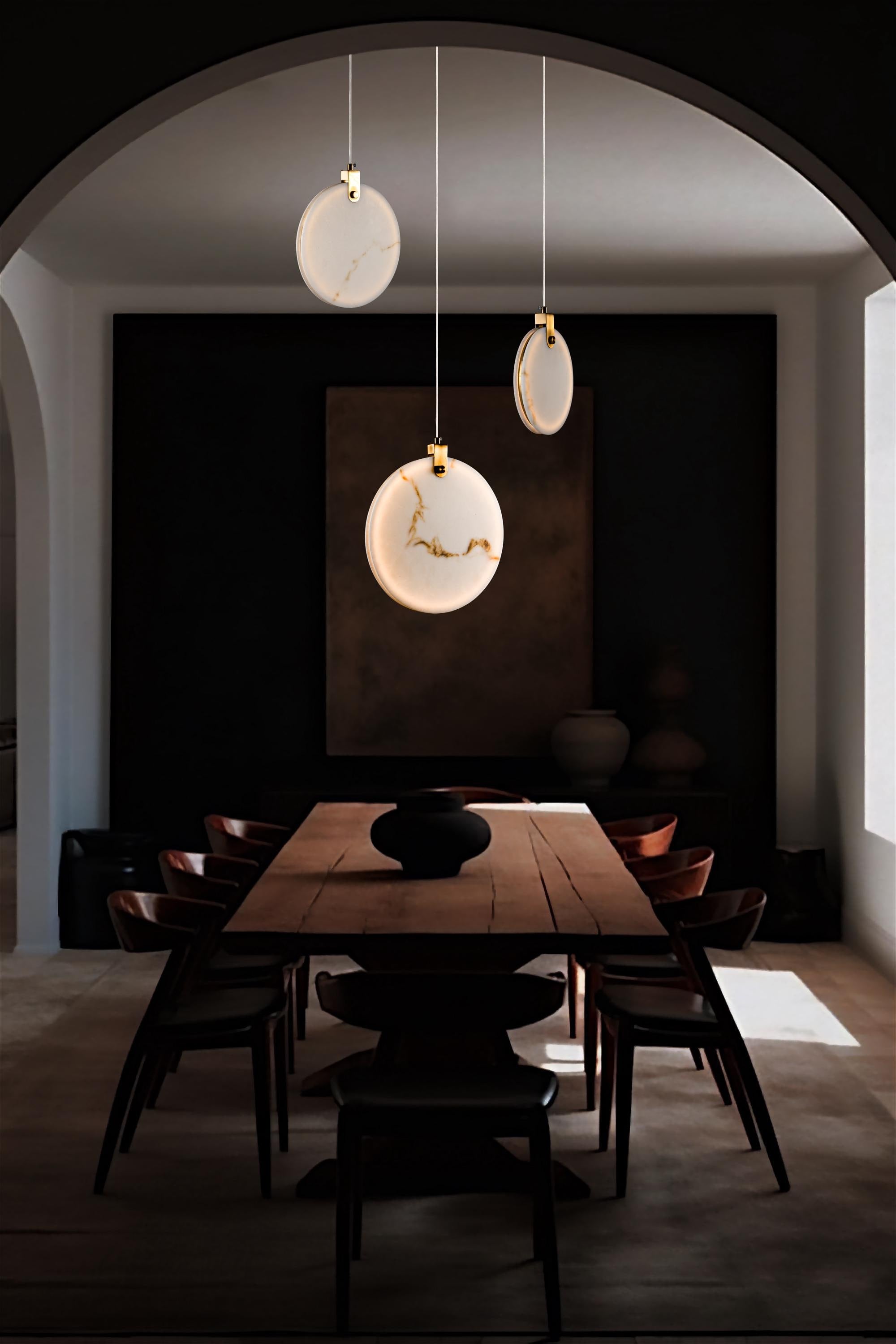 Alabaster Marble Disk LED Pendant Light, Dining Stairwell Lighting