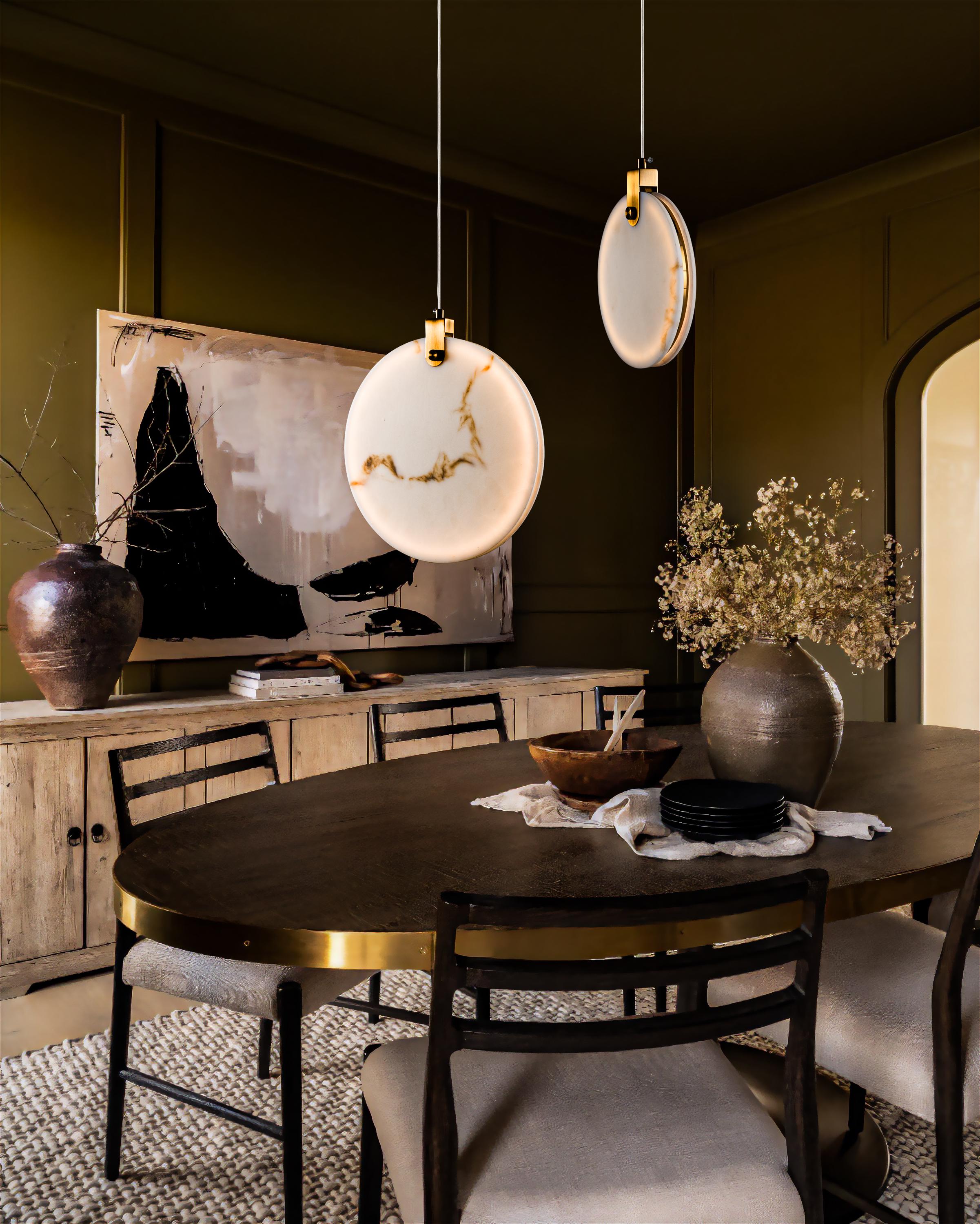 Alabaster Marble Disc Pendant Light: Nordic Modern Chandelier