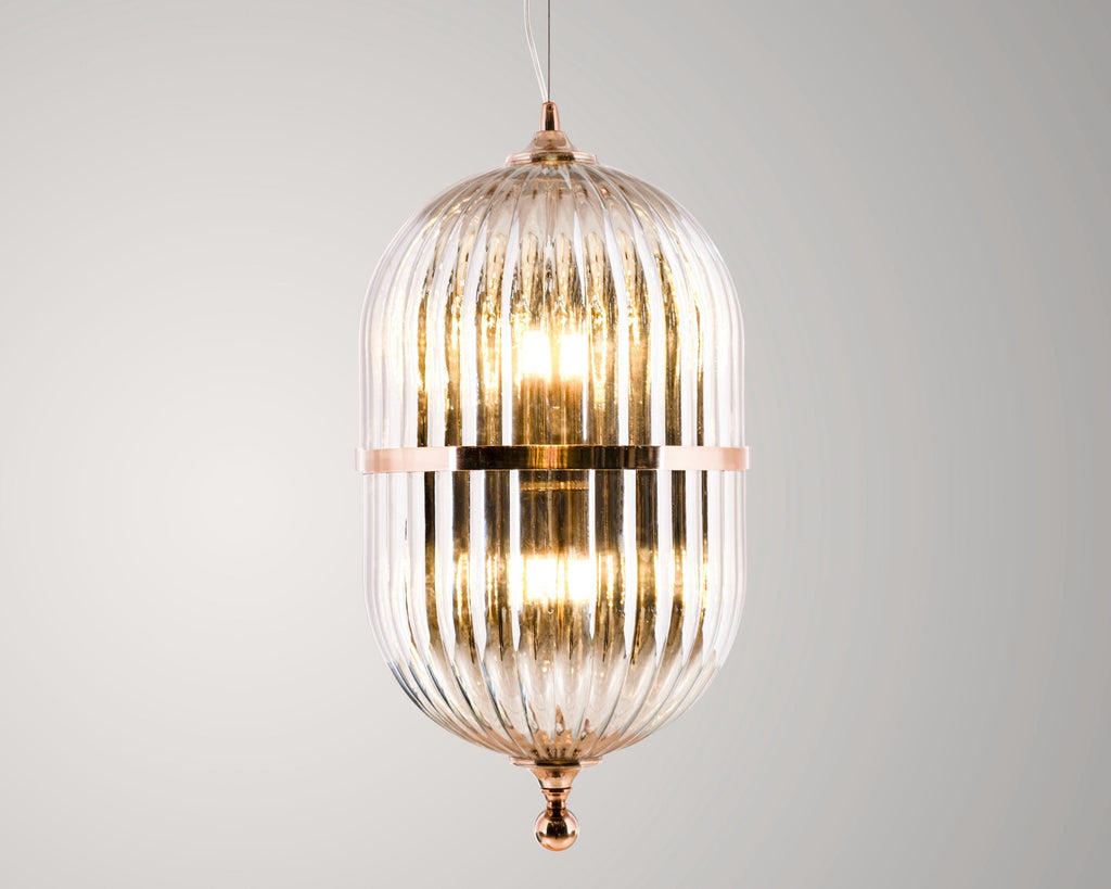 Smoke Gray Ribbed Glass Pendant Light: Nordic Style Chandelier