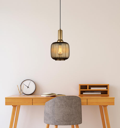 Amber Ribbed Glass Pendant Light: Modern Minimalist Lighting
