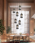 Smoky Ribbed Glass Pendant Light: Modern Staircase Chandelier