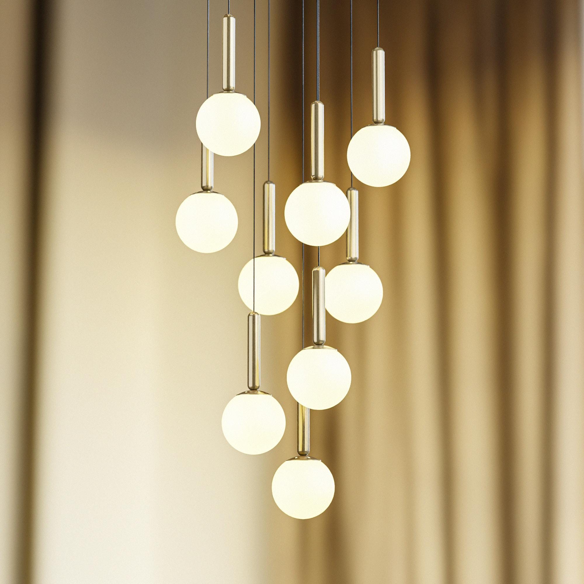 Mid Century Modern Globe Pendant Light: Cluster Chandelier, Adjustable Length