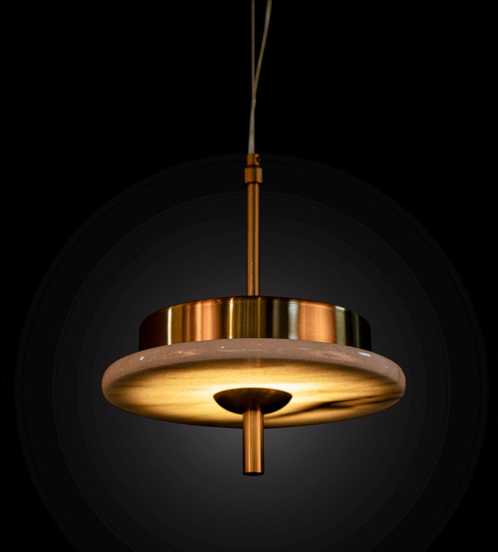 Natural Marble Disc LED Pendant Light - Modern Brass Fixture Custom Modern Lighting
