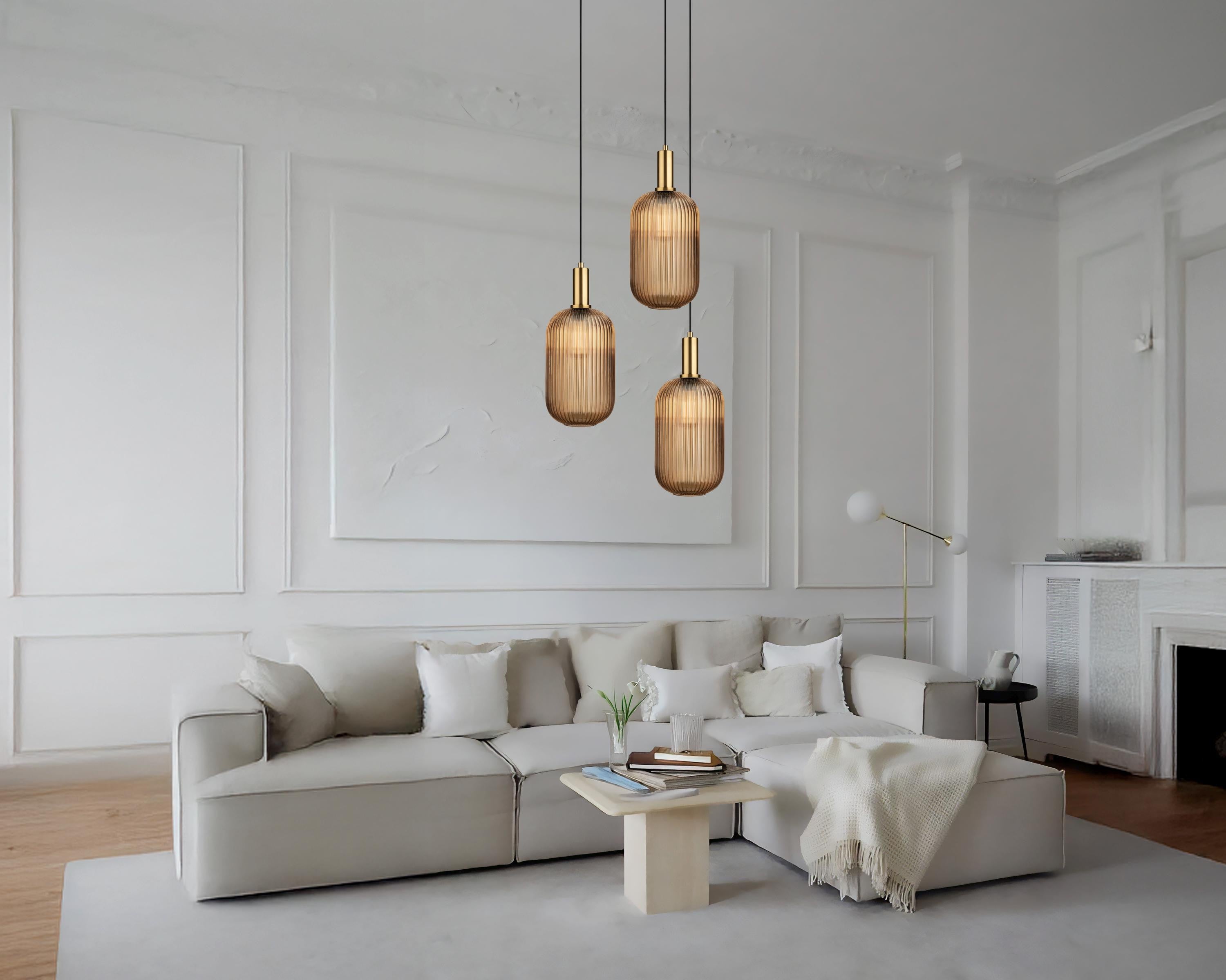 Ribbed Glass Pendant Light: Modern Scandinavian Kitchen Island Lighting
