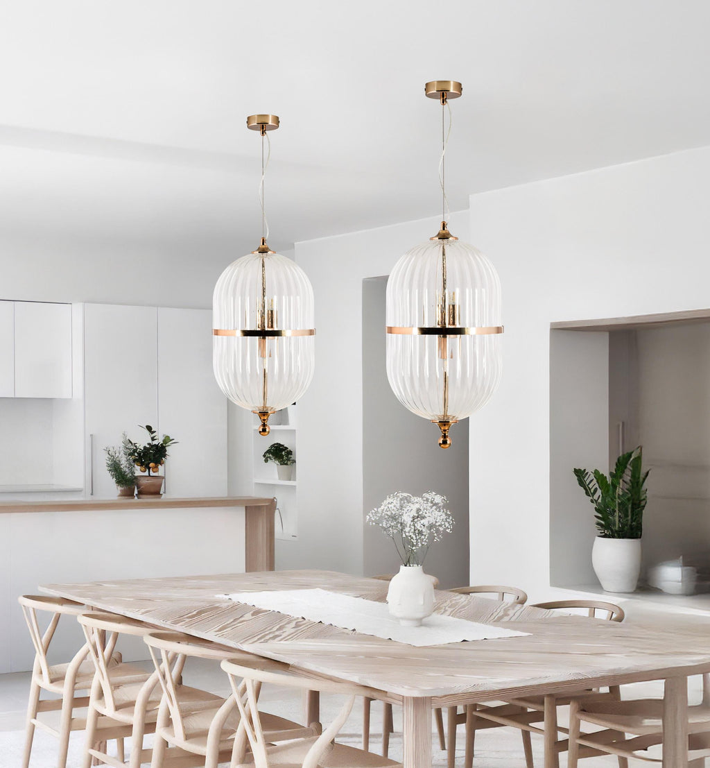 Modern Ribbed Glass Pendant Light: Scandinavian Kitchen Island Chandelier