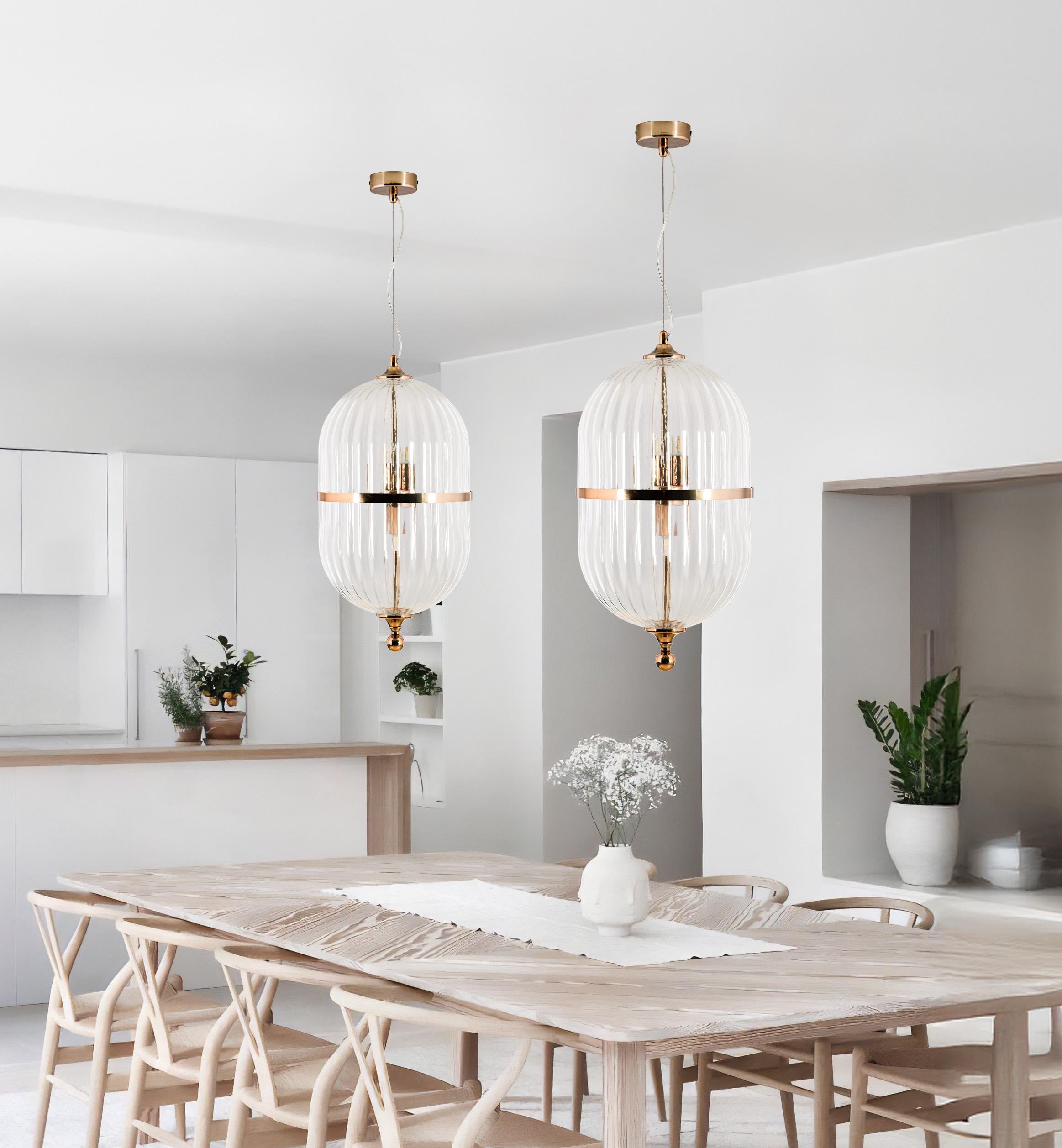 Modern Ribbed Glass Pendant Light: Scandinavian Kitchen Island Chandelier