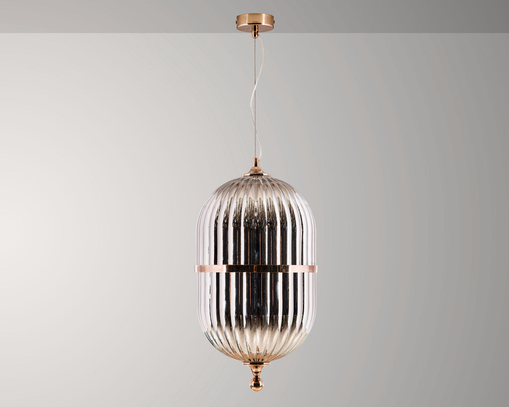 Smoke Gray Ribbed Glass Pendant Light: Nordic Style Chandelier