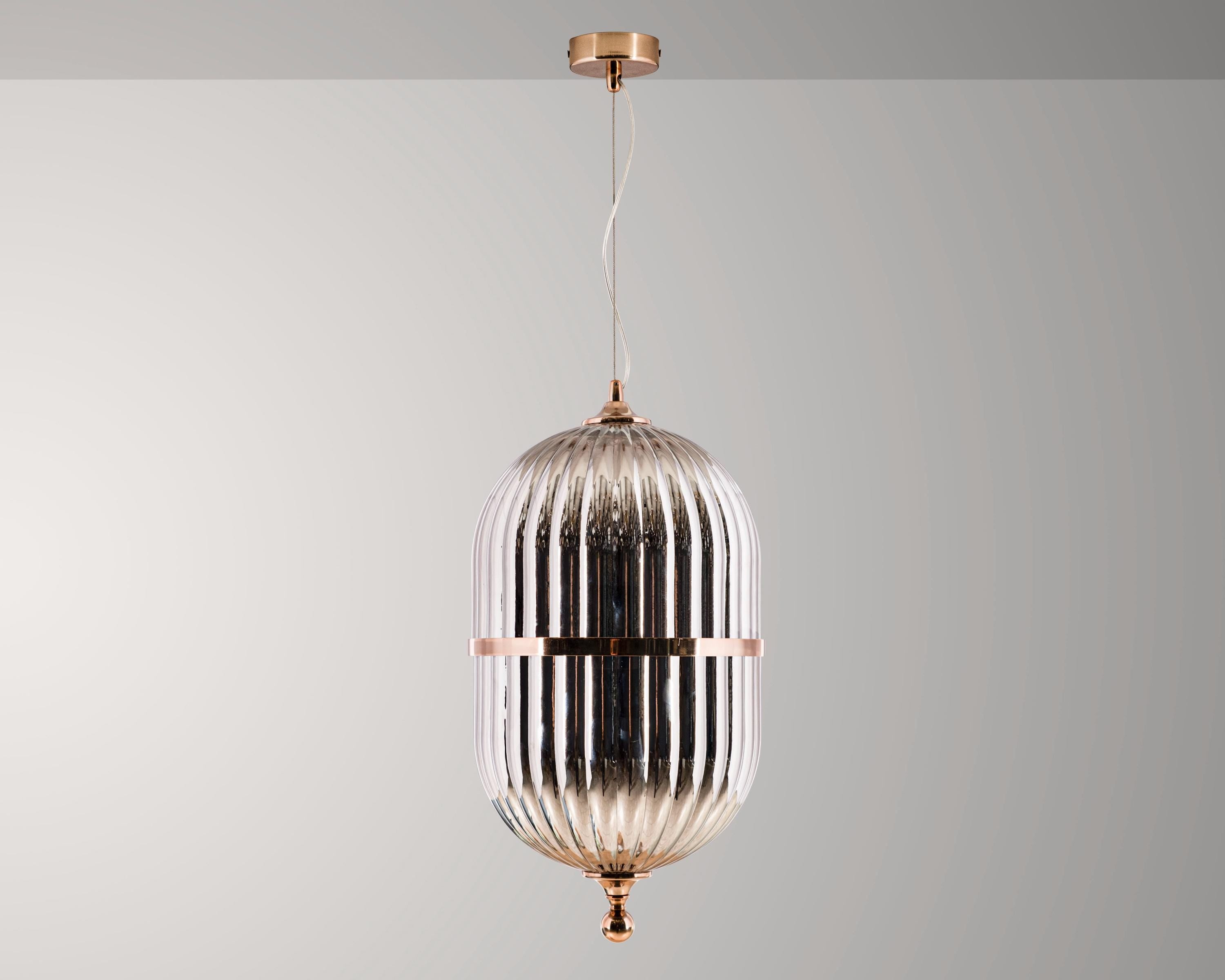 Smoke Gray Ribbed Glass Pendant Light: Nordic Style Chandelier