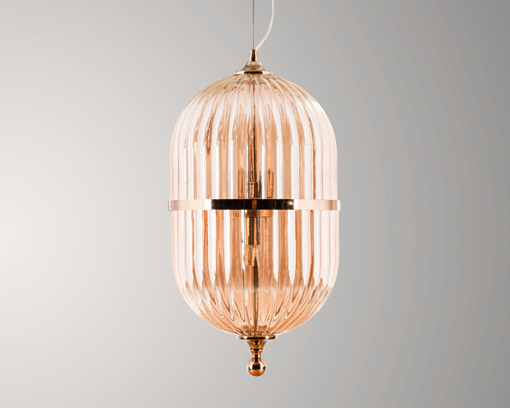 Vintage Ribbed Amber Glass Pendant Light: Scandinavian Kitchen Island Chandelier