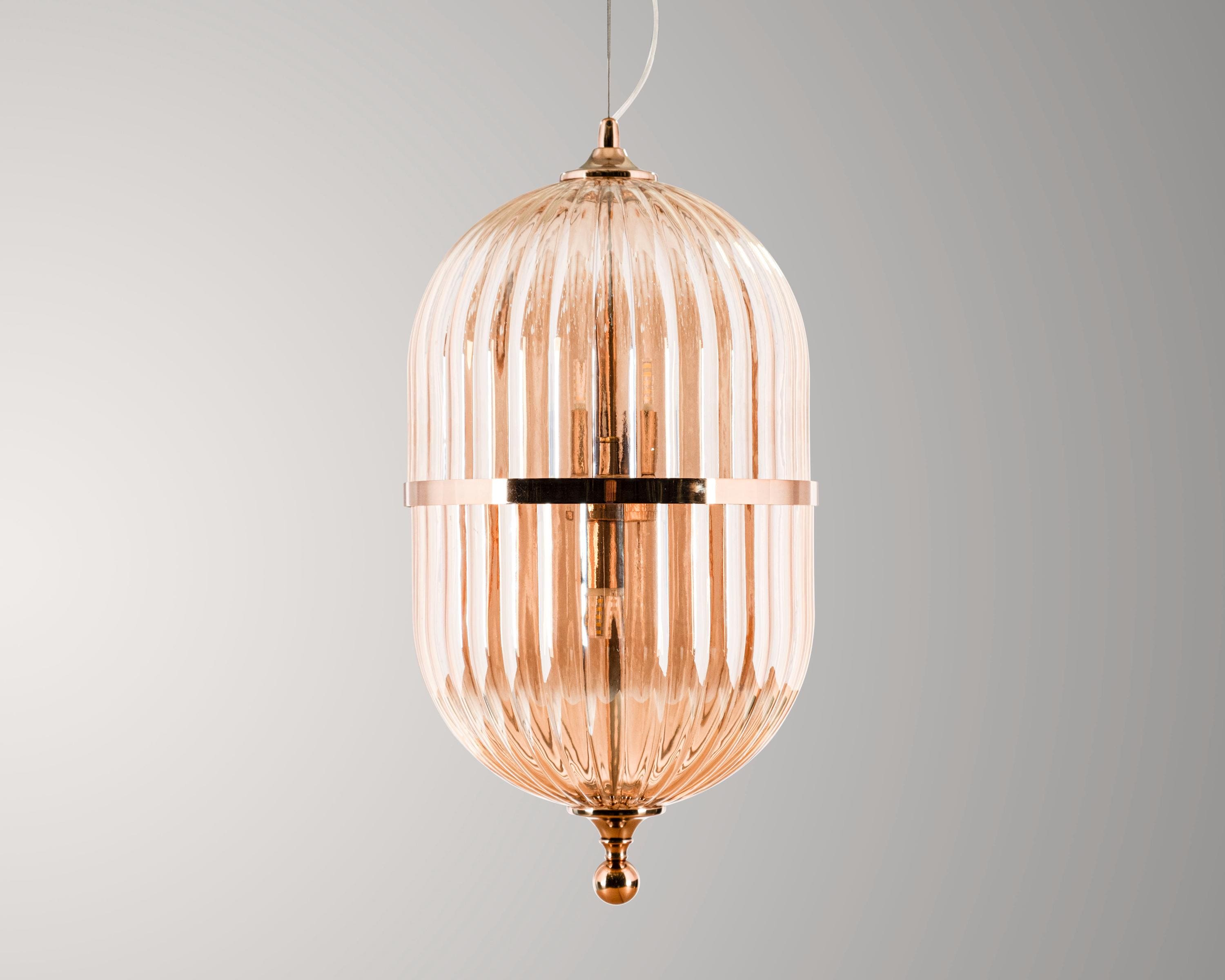 Vintage Ribbed Amber Glass Pendant Light: Scandinavian Kitchen Island Chandelier