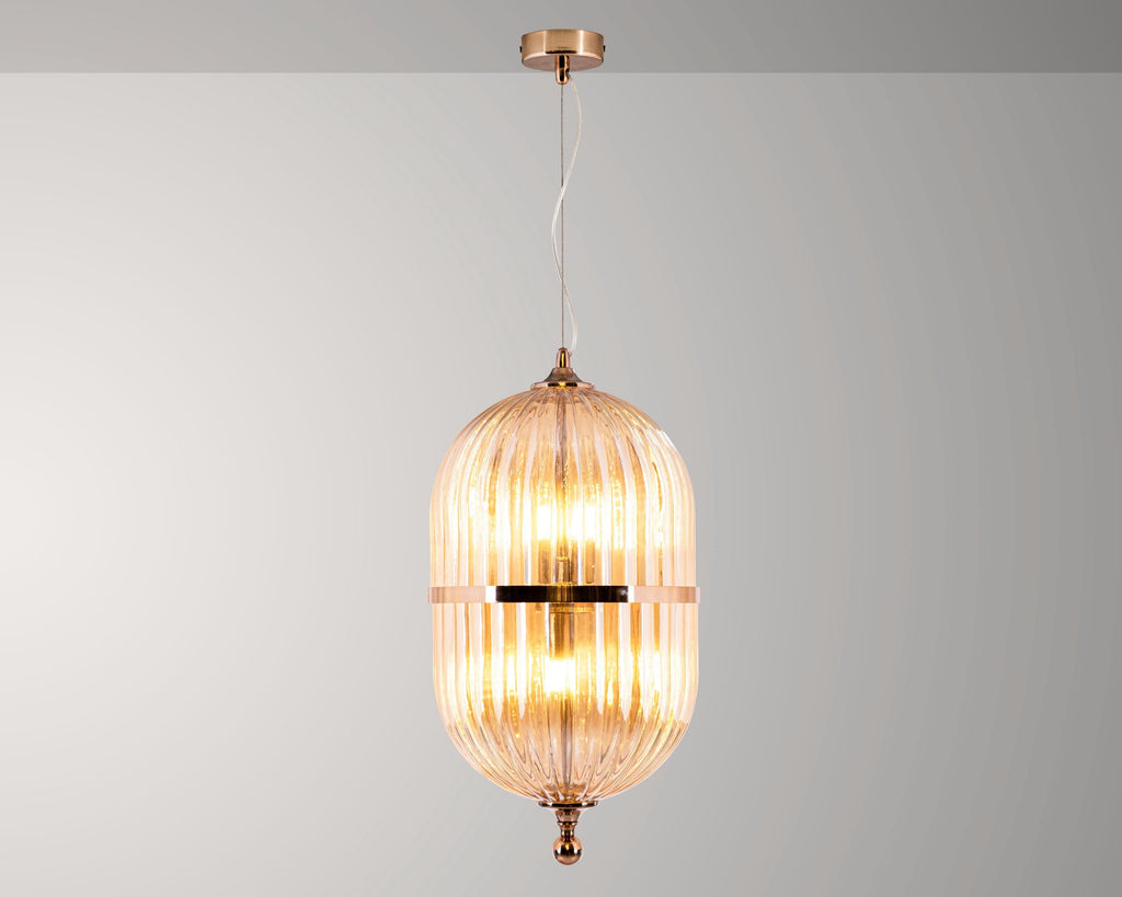 Vintage Ribbed Amber Glass Pendant Light: Scandinavian Kitchen Island Chandelier