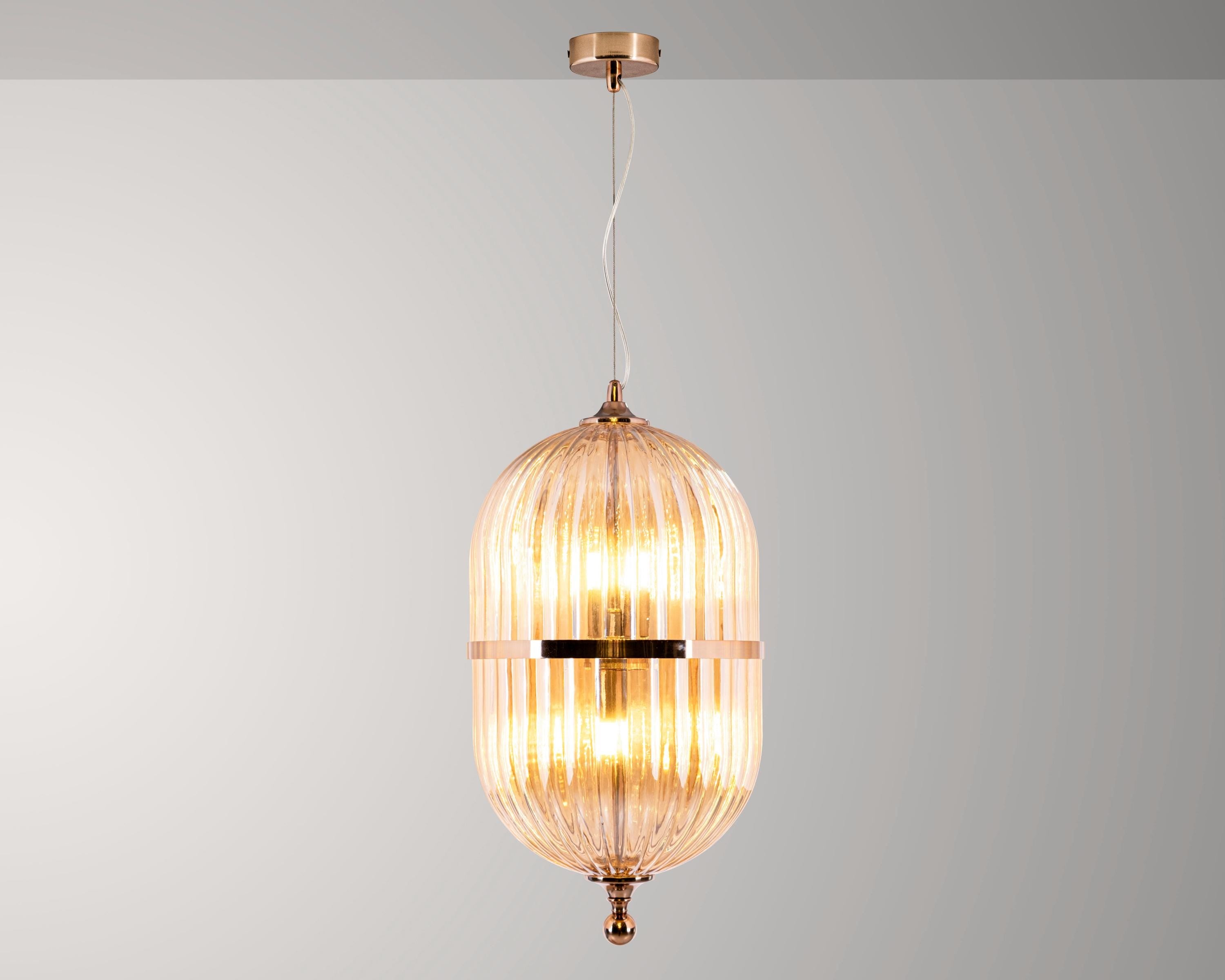 Vintage Ribbed Amber Glass Pendant Light: Scandinavian Kitchen Island Chandelier