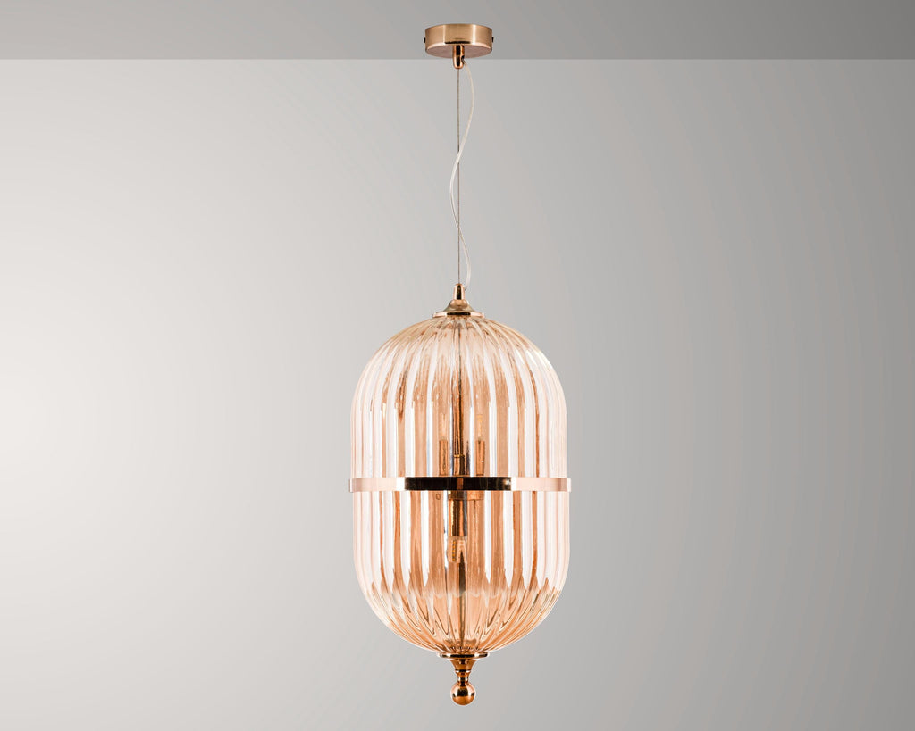 Vintage Ribbed Amber Glass Pendant Light: Scandinavian Kitchen Island Chandelier