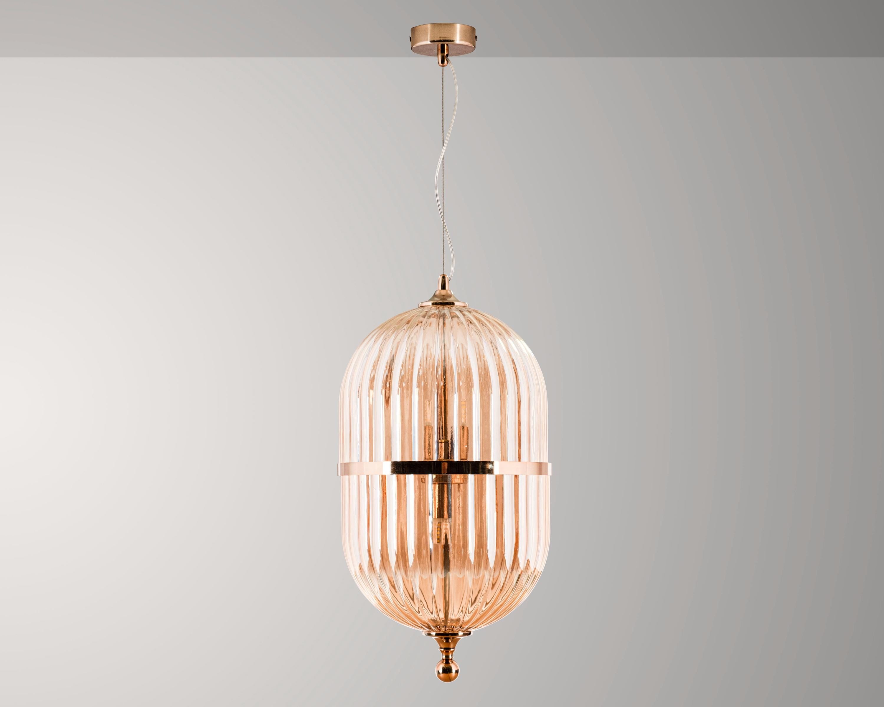 Vintage Ribbed Amber Glass Pendant Light: Scandinavian Kitchen Island Chandelier