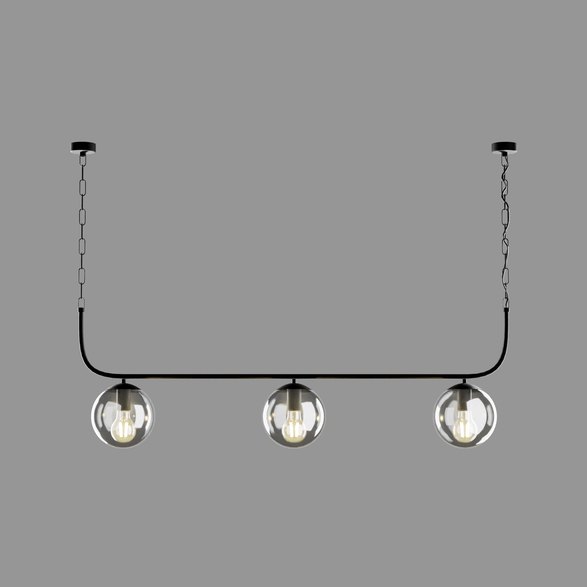 Nordic Linear Pendant Light: Modern Globe Glass Chandelier, Gold-Black Fixture
