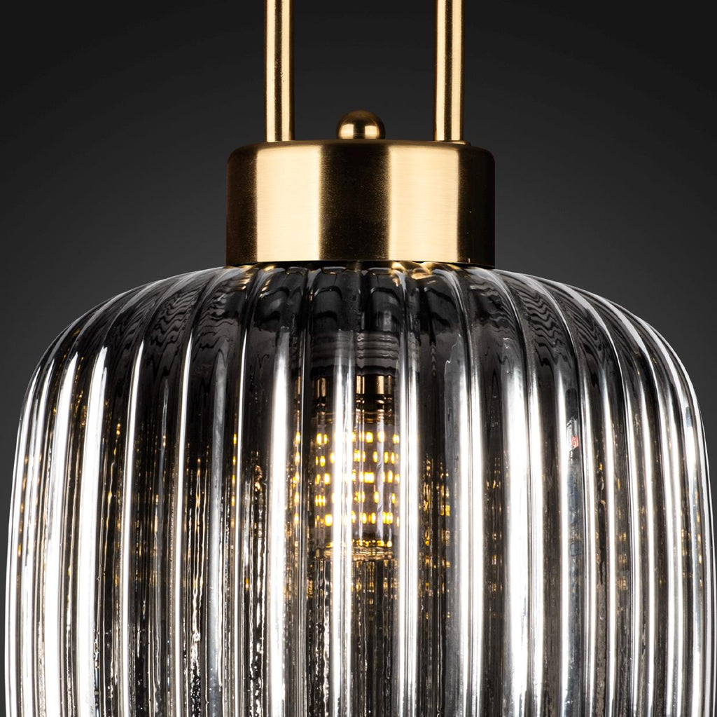 Smoky Ribbed Glass Pendant Light: Modern Staircase Chandelier