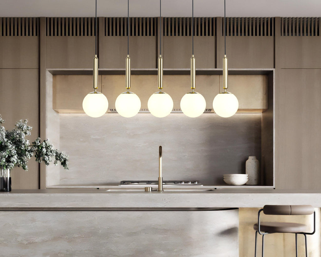 Mid Century Modern Globe Pendant Light: Black & Gold Linear Chandelier