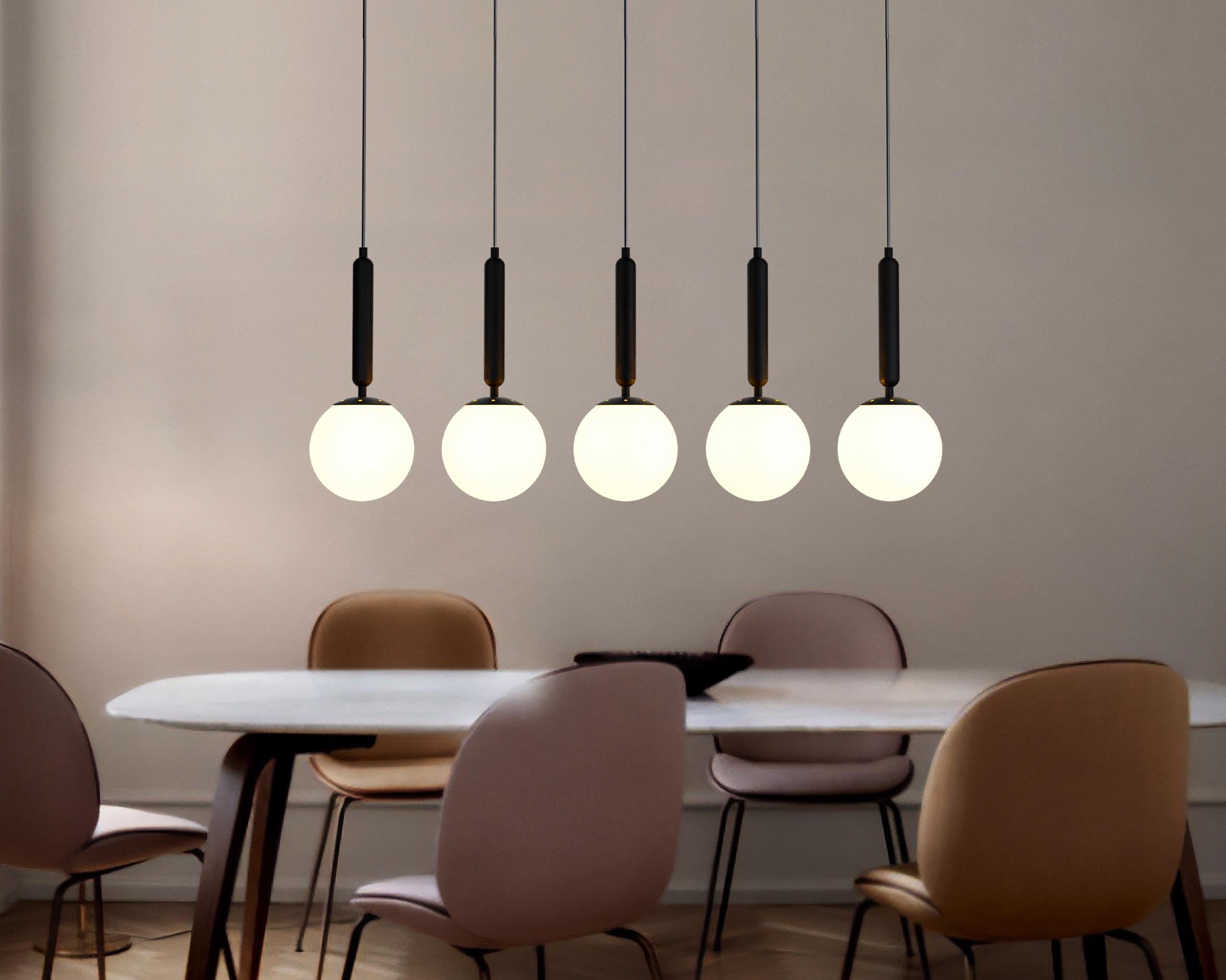 Mid Century Modern Globe Pendant Light: Linear Cluster Chandelier, Adjustable Length