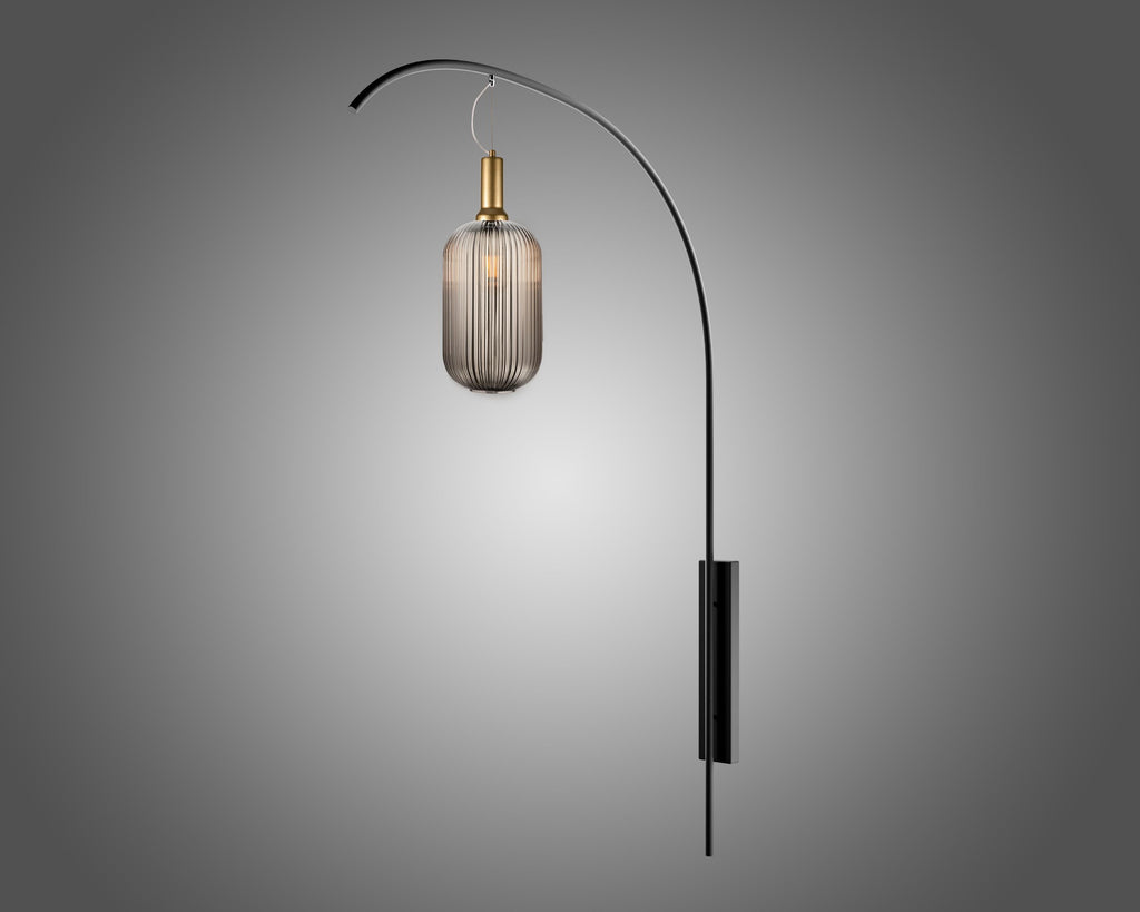 Smoke Gray Glass Wall Sconce: Minimalist Black-Brass Fixture