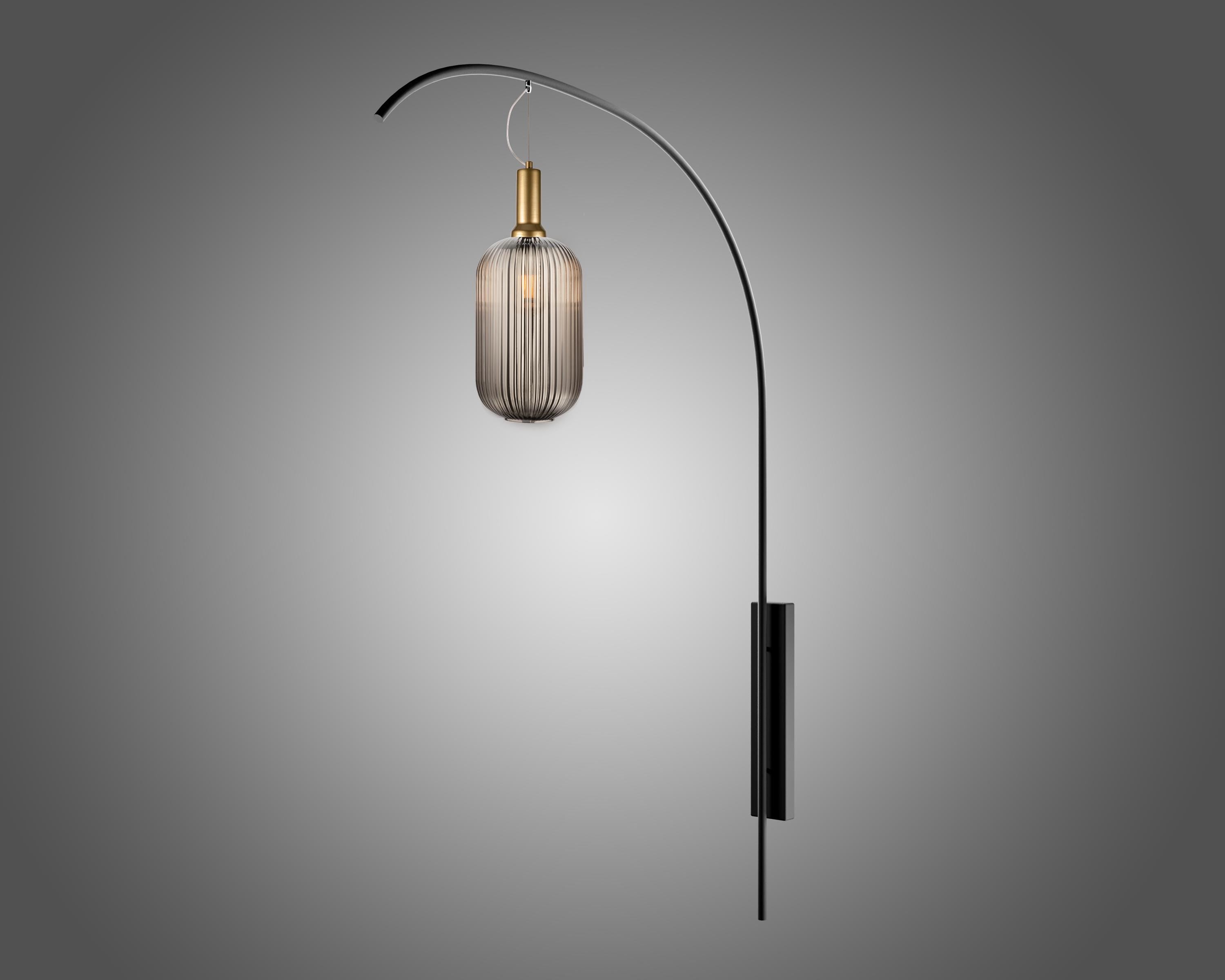 Smoke Gray Glass Wall Sconce: Minimalist Black-Brass Fixture