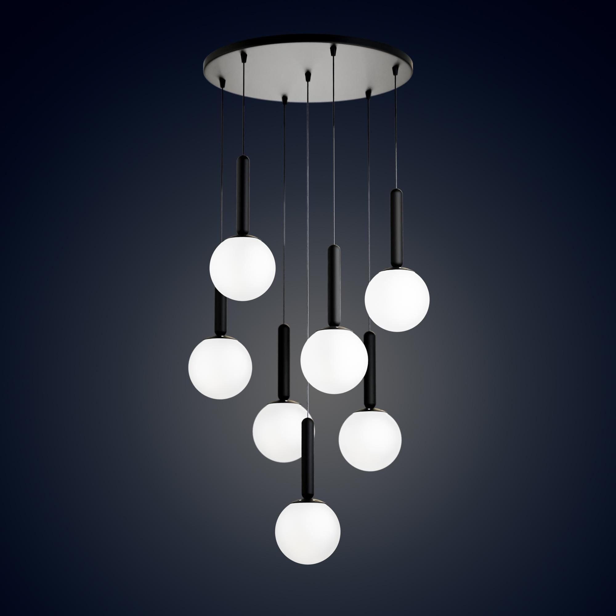 Mid Century Modern Globe Pendant Light: Cluster Chandelier, Adjustable Length