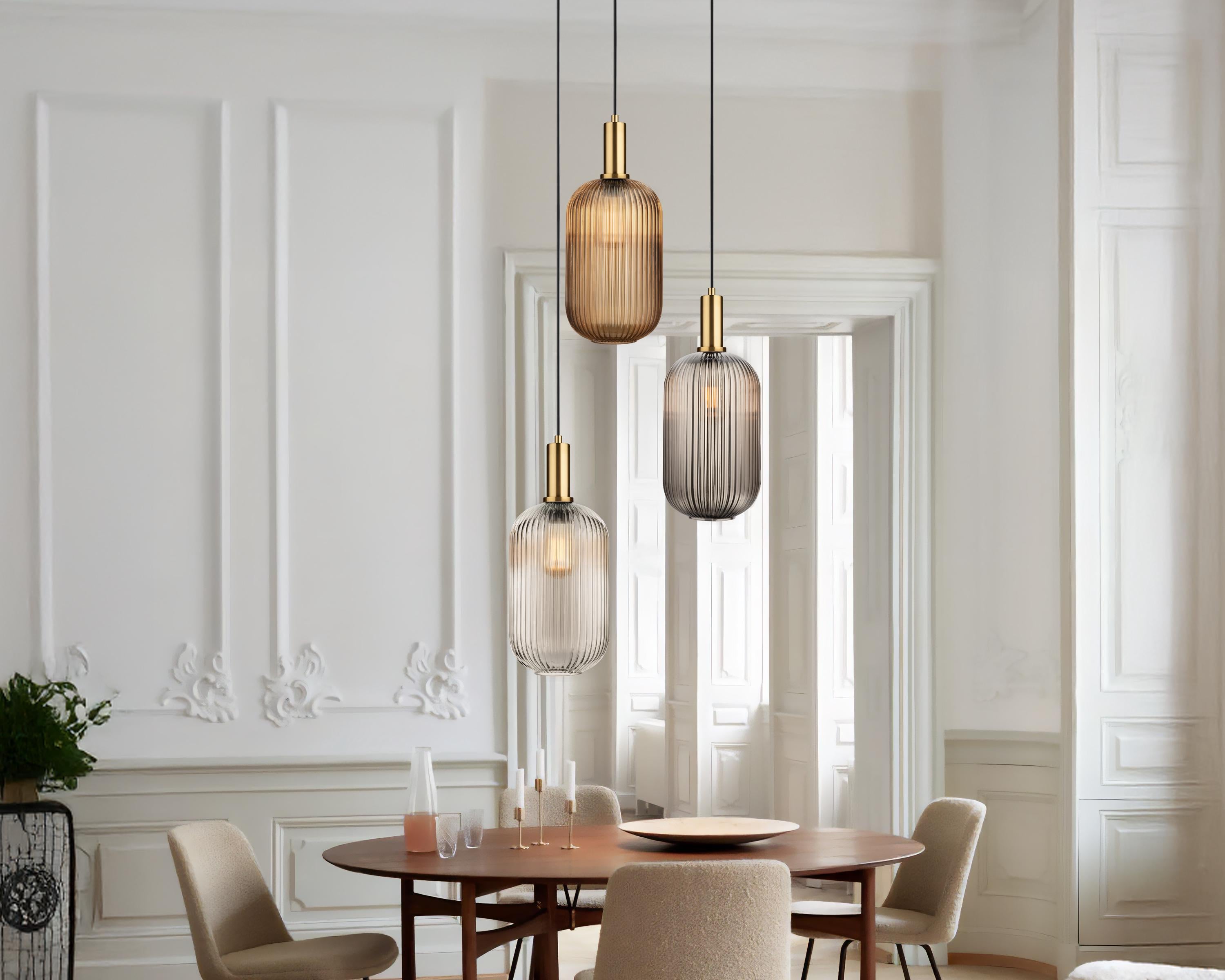 Ribbed Glass Pendant Light: Modern Scandinavian Kitchen Island Lighting
