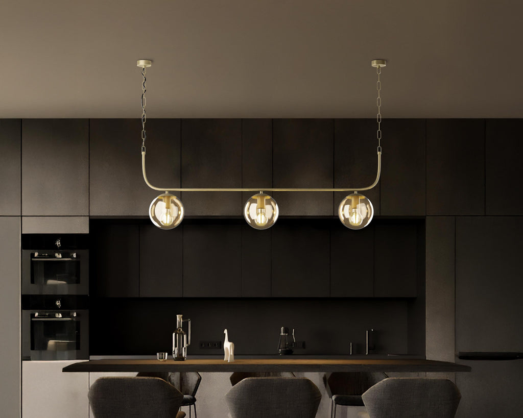 Nordic Linear Pendant Light: Modern Globe Glass Chandelier, Gold-Black Fixture