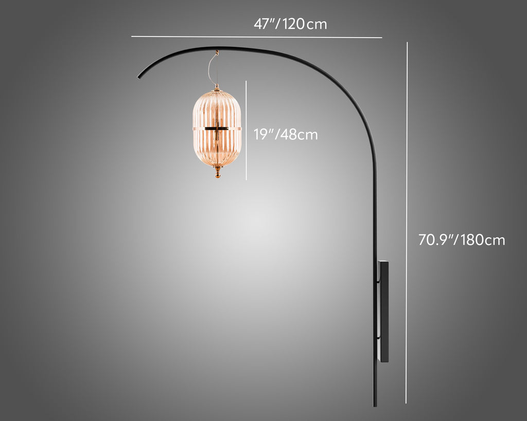 XL Smoked Gray Glass Wall Sconce: Black-Brass Minimalist Lamp