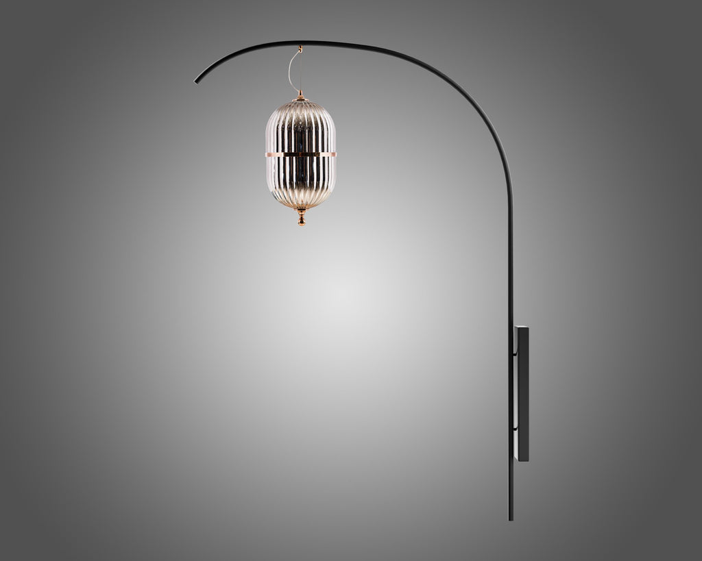 XL Smoked Gray Glass Wall Sconce: Black-Brass Minimalist Lamp