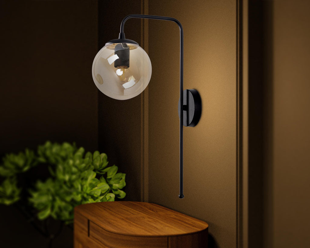 Mid-Century Modern Globe Wall Sconce: Smoked Gray Glass, Nordic Style