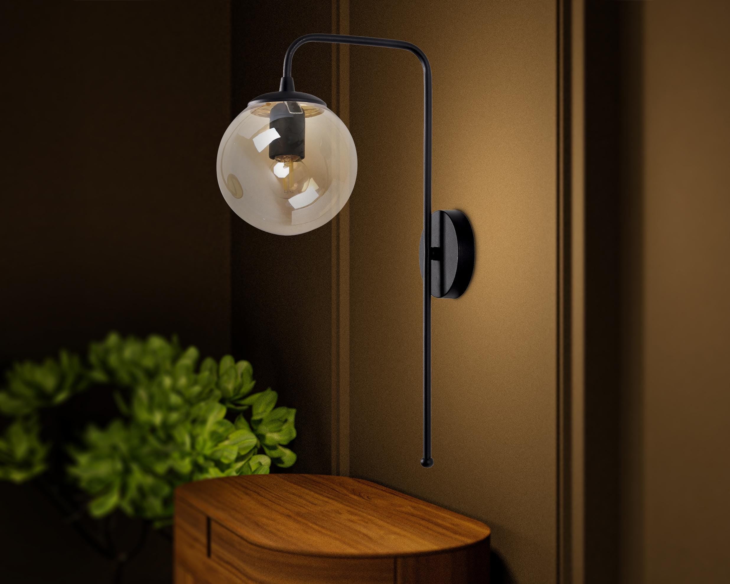 Mid-Century Modern Globe Wall Sconce: Smoked Gray Glass, Nordic Style