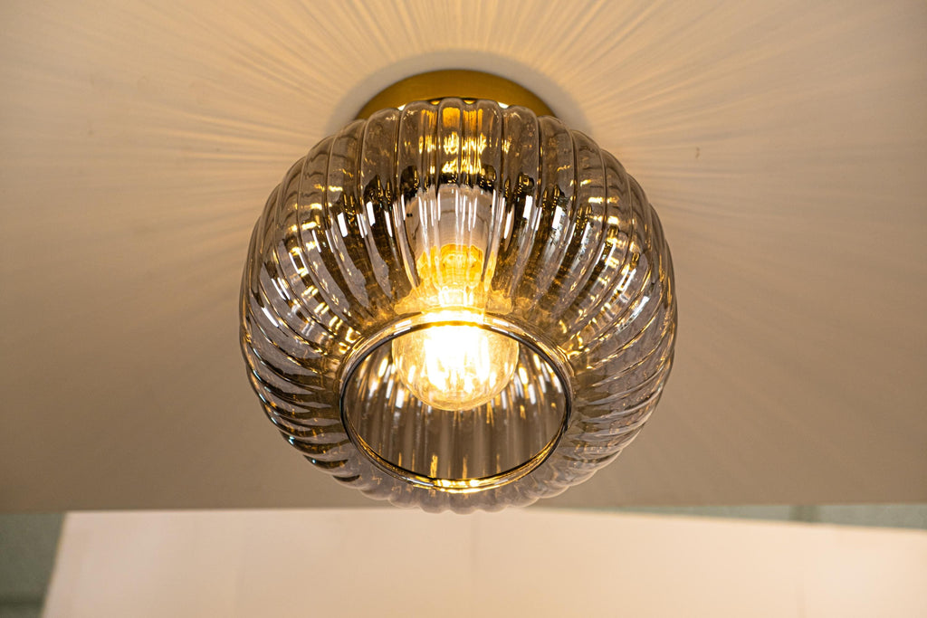 Ribbed Glass Flush Mount Ceiling Light: Smoke Gray Modern Fixture
