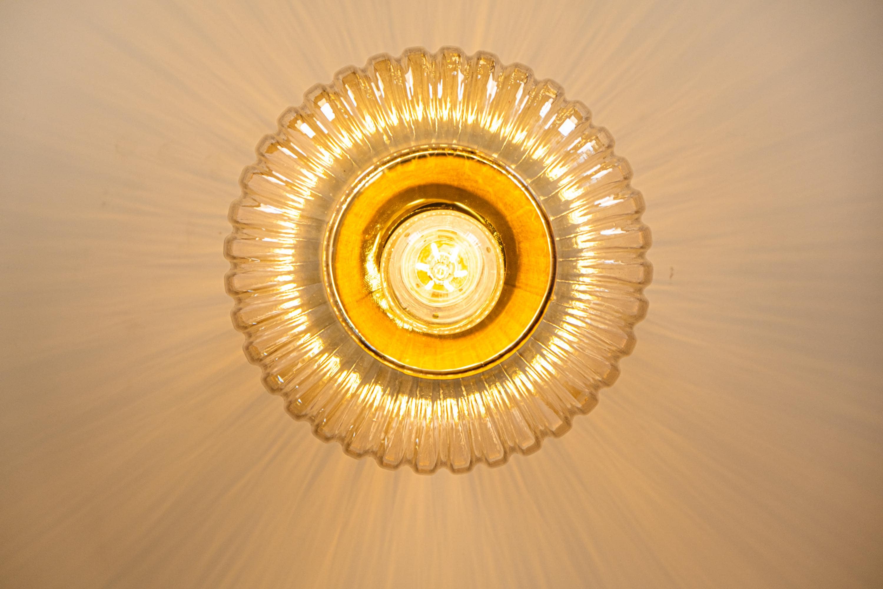 Ribbed Glass Flush Mount Ceiling Light: Smoke Gray or Amber, Handmade