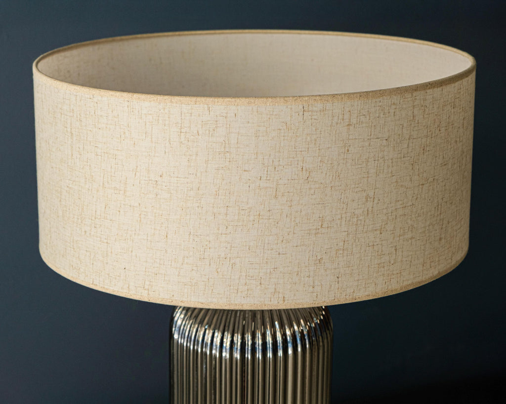 Smoked Ribbed Glass Table Lamp with Cream Shade - Modern Bedside Light