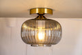 Ribbed Glass Flush Mount Ceiling Light: Smoke Gray Modern Fixture