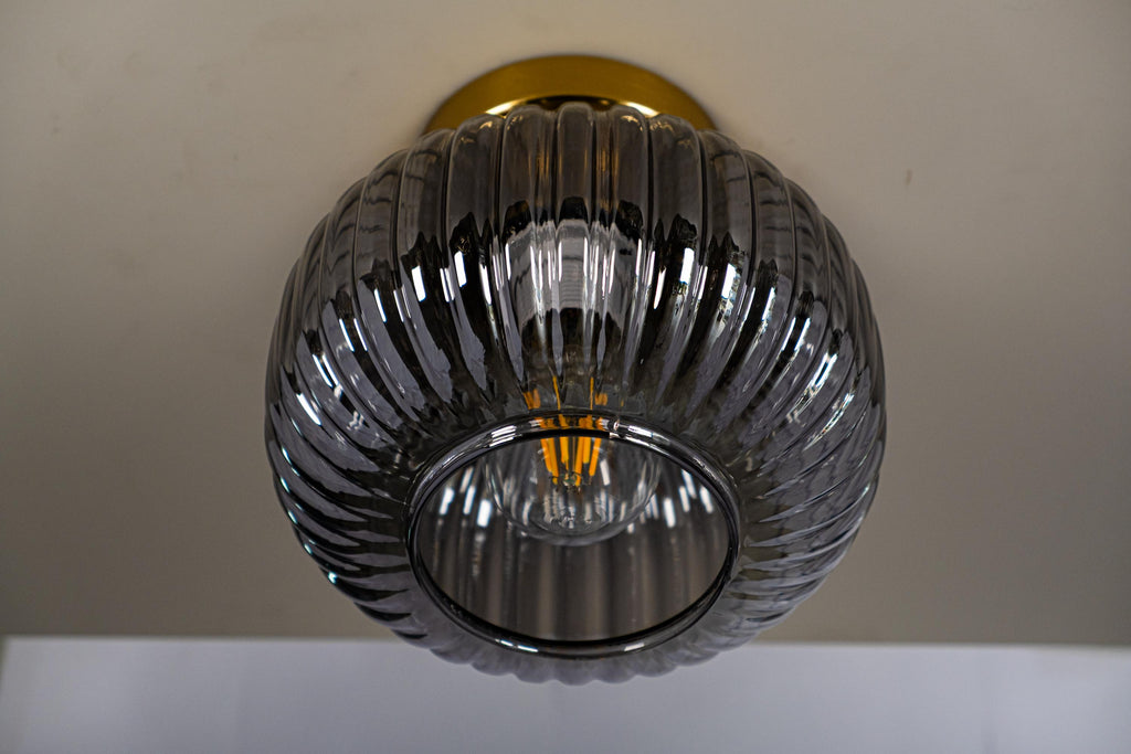 Ribbed Glass Flush Mount Ceiling Light: Smoke Gray Modern Fixture