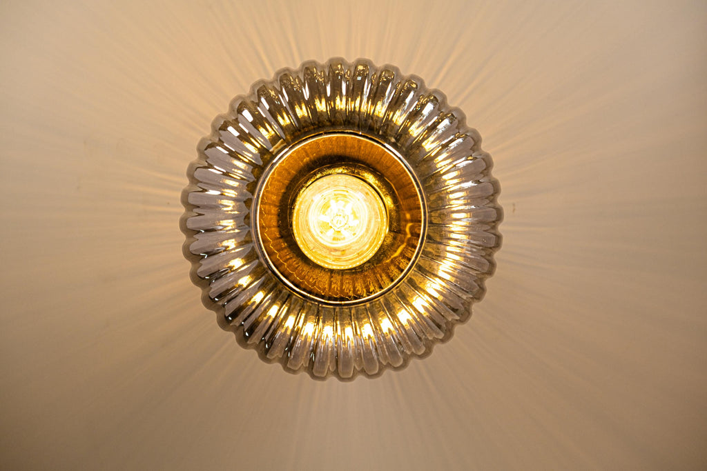 Ribbed Glass Flush Mount Ceiling Light: Smoke Gray Modern Fixture