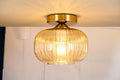 Ribbed Glass Flush Mount Ceiling Light: Smoke Gray or Amber, Handmade