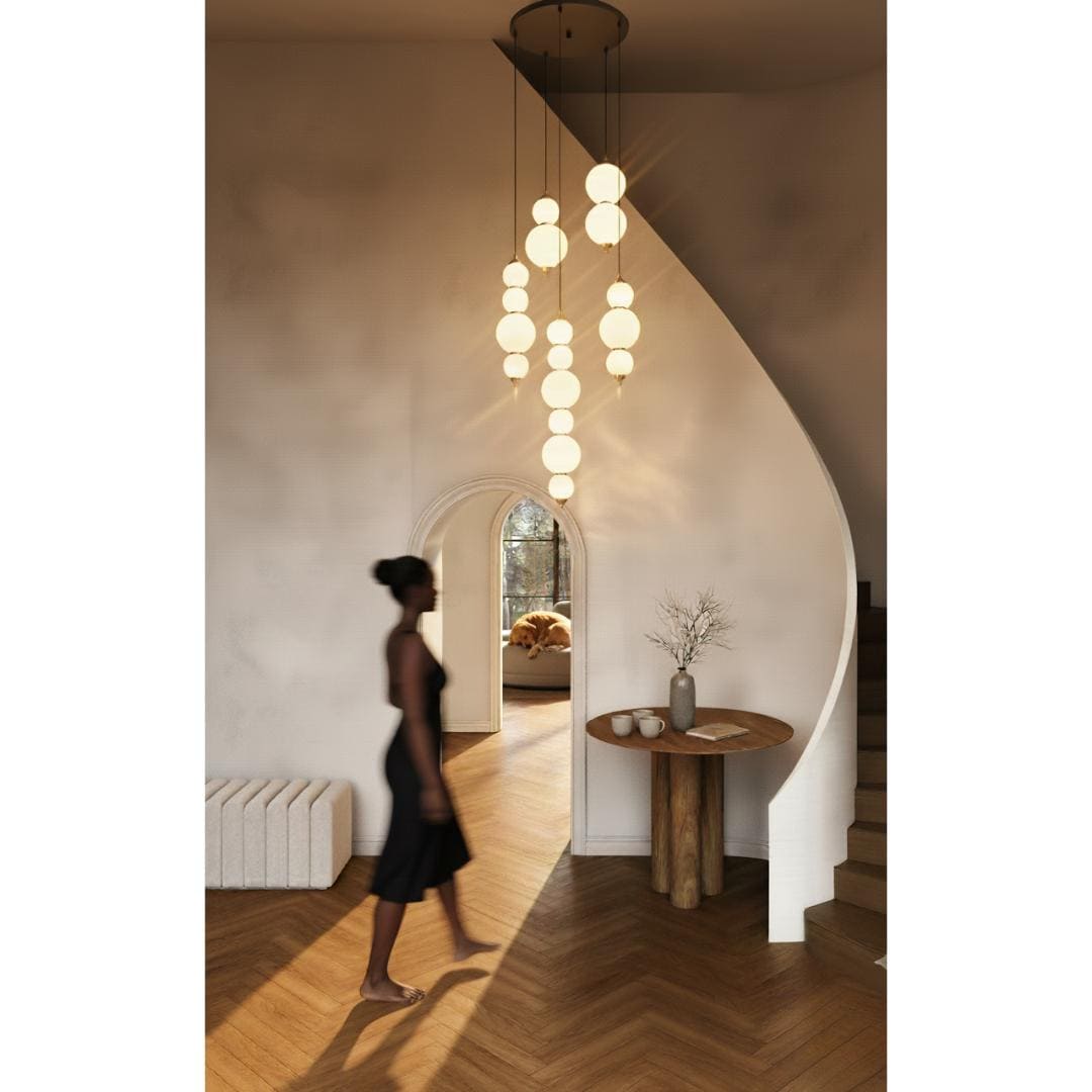 Stacked Globe Chandelier – Modern Opal Glass Staircase & Island Pendant Light