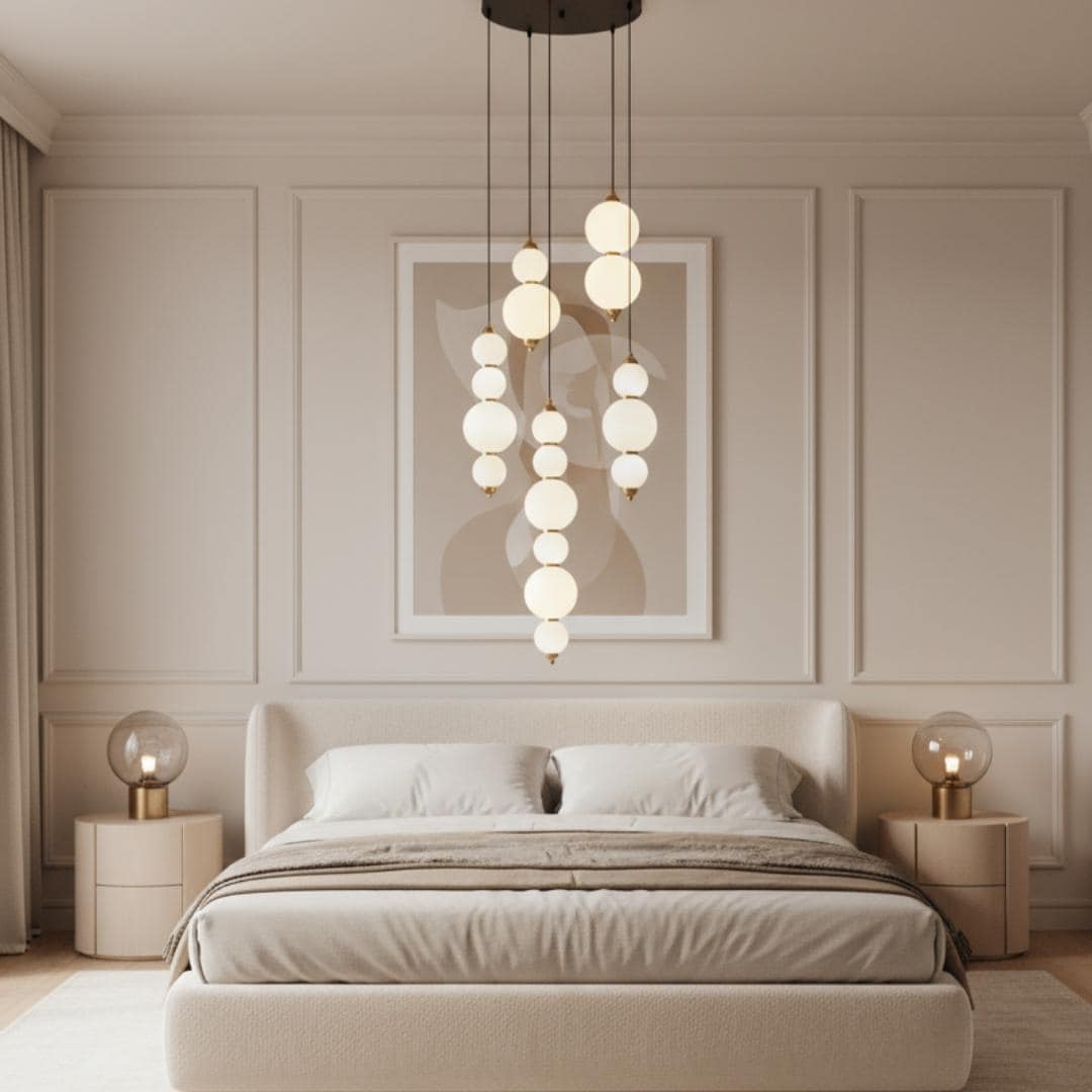 Handmade Opal Glass Chandelier – Modern Layered Pendant Light