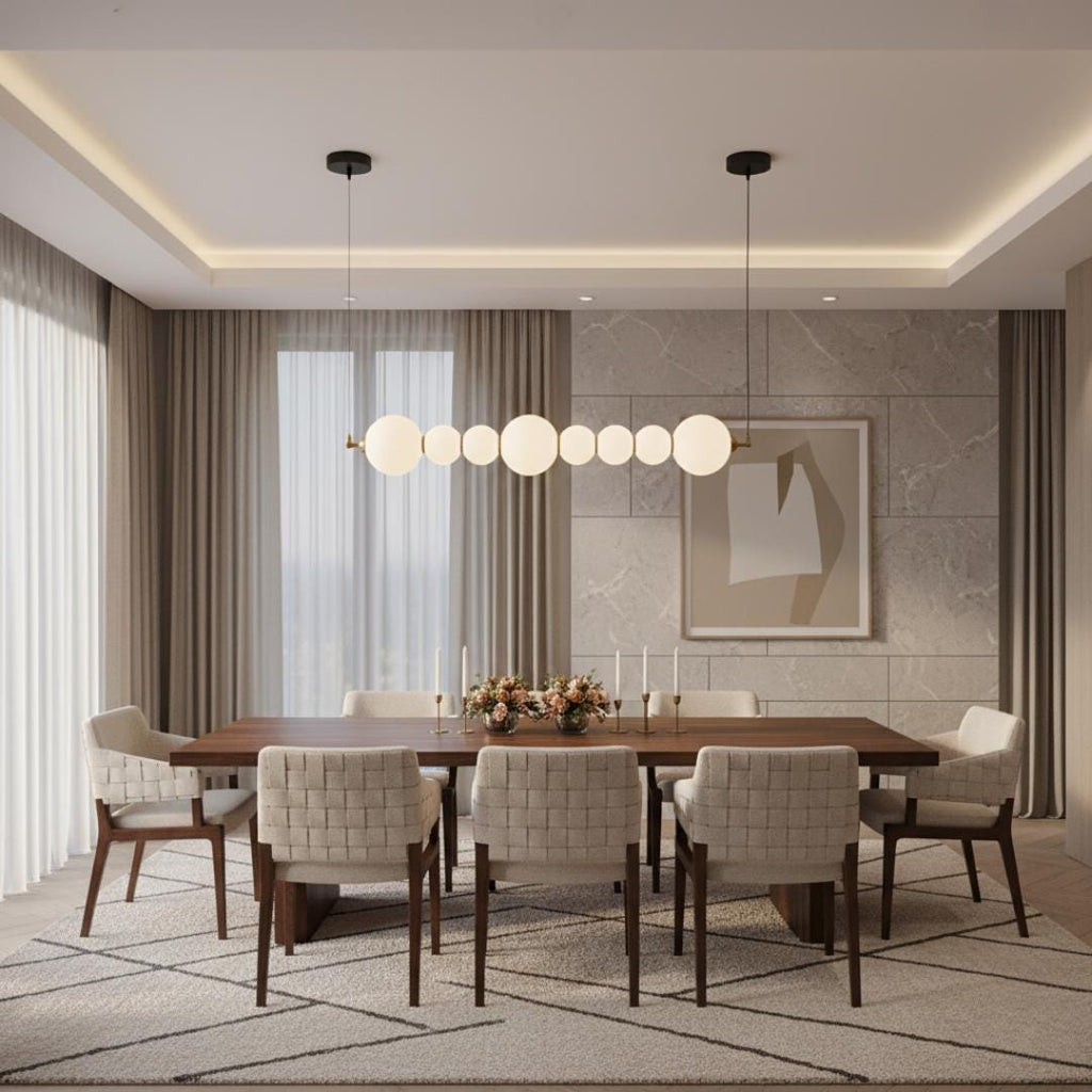 Modern Opal Glass Globe LED Chandelier: Linear Pearl Pendant Light