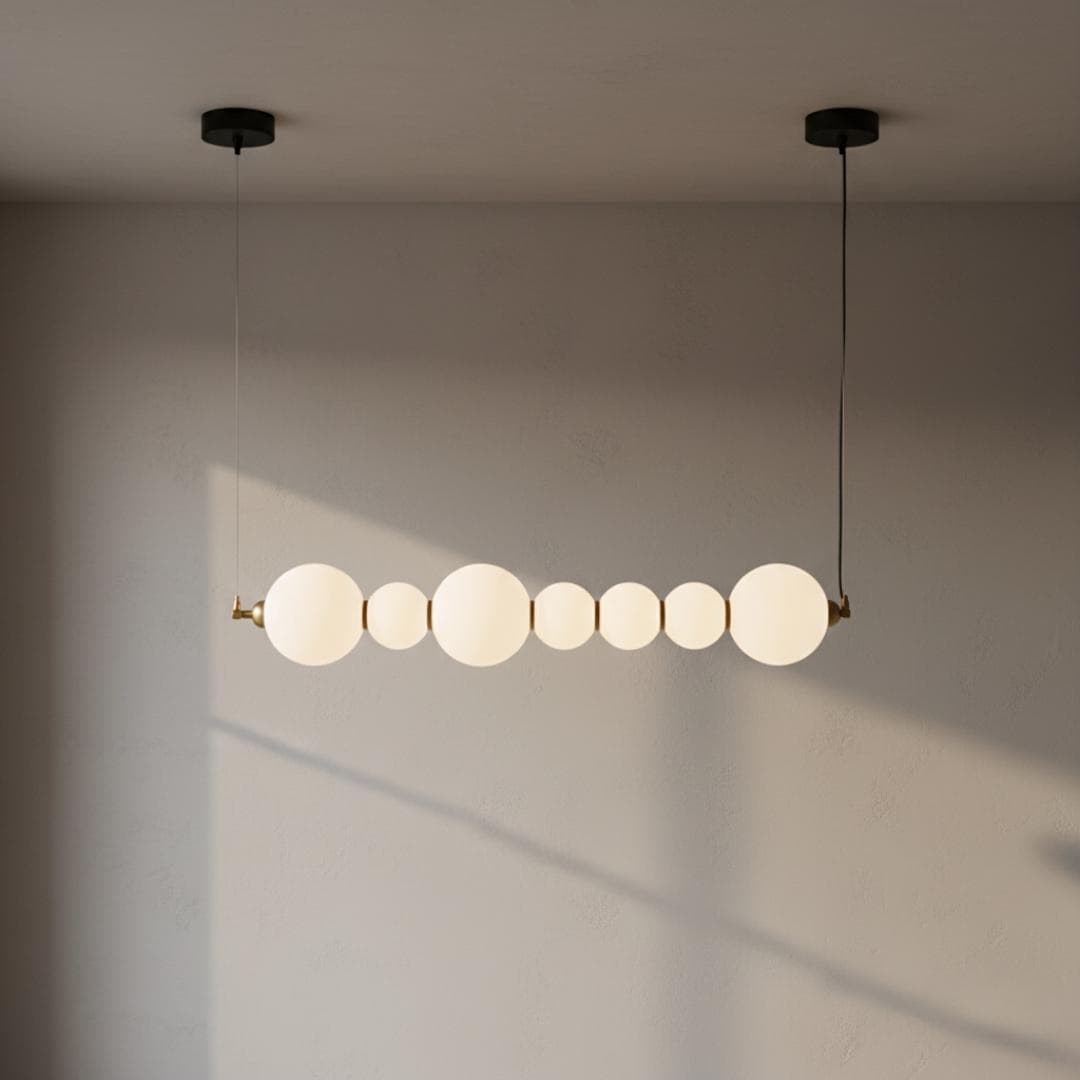 Modern Opal Glass Globe LED Chandelier: Linear Pearl Pendant Light
