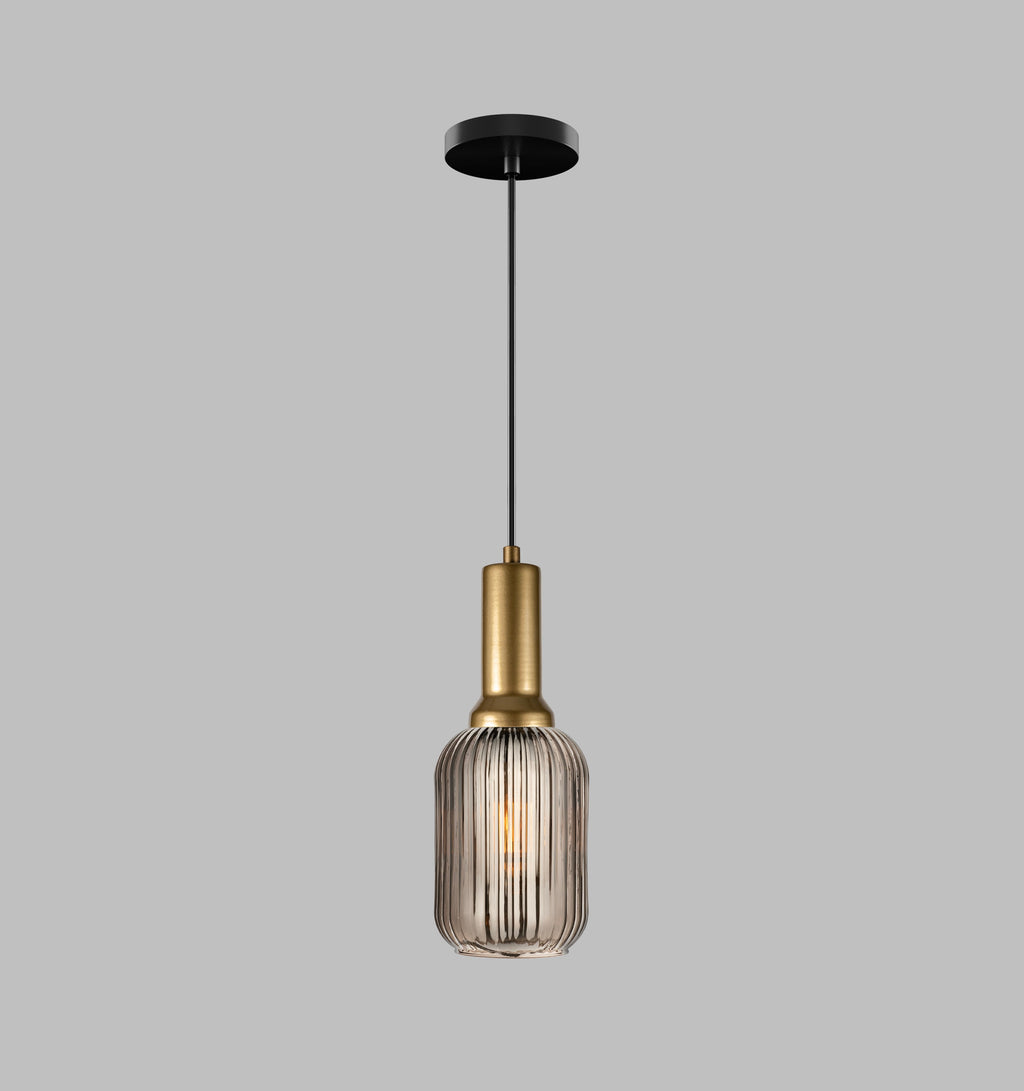 Smoke Gray Ribbed Glass Pendant Light - Nordic Modern Hanging Lamp