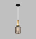 Smoke Gray Ribbed Glass Pendant Light - Nordic Modern Hanging Lamp