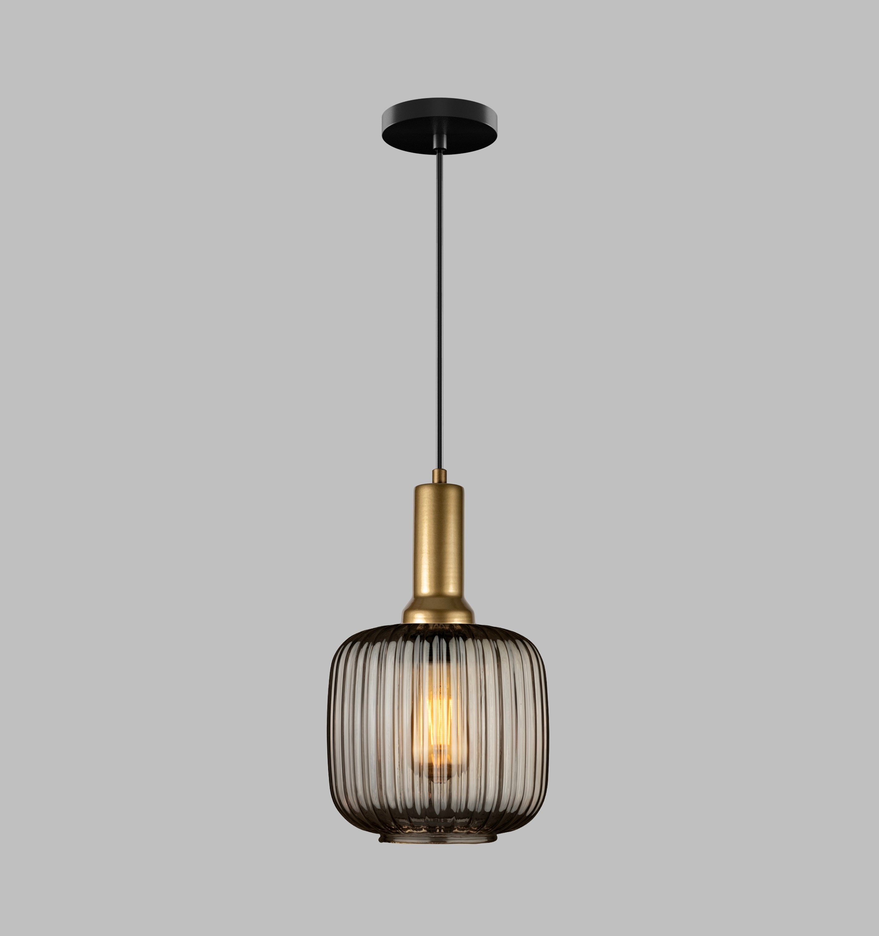 Nordic Ribbed Glass Pendant Light: Smoke Gray Hygge Lighting