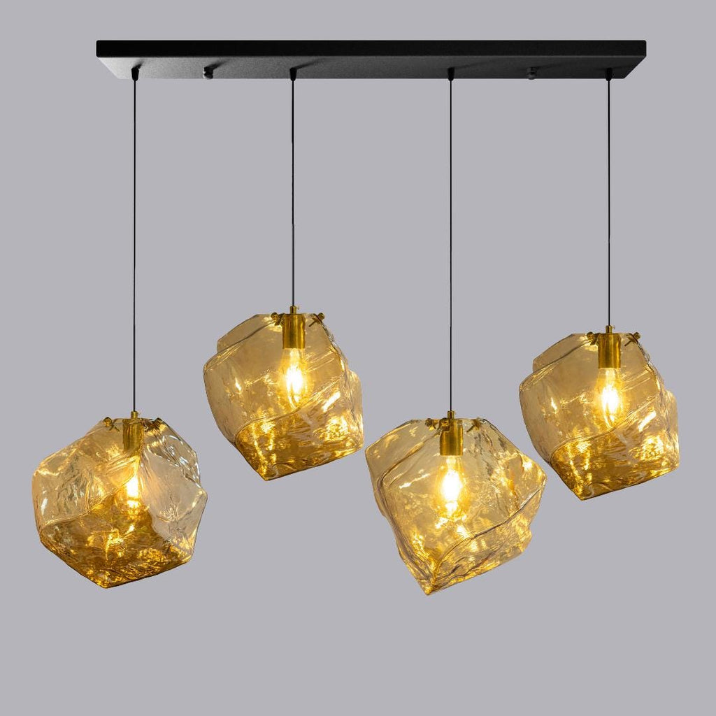 Modern Amber Glass Ice Cube Chandelier, Kitchen Island Lighting