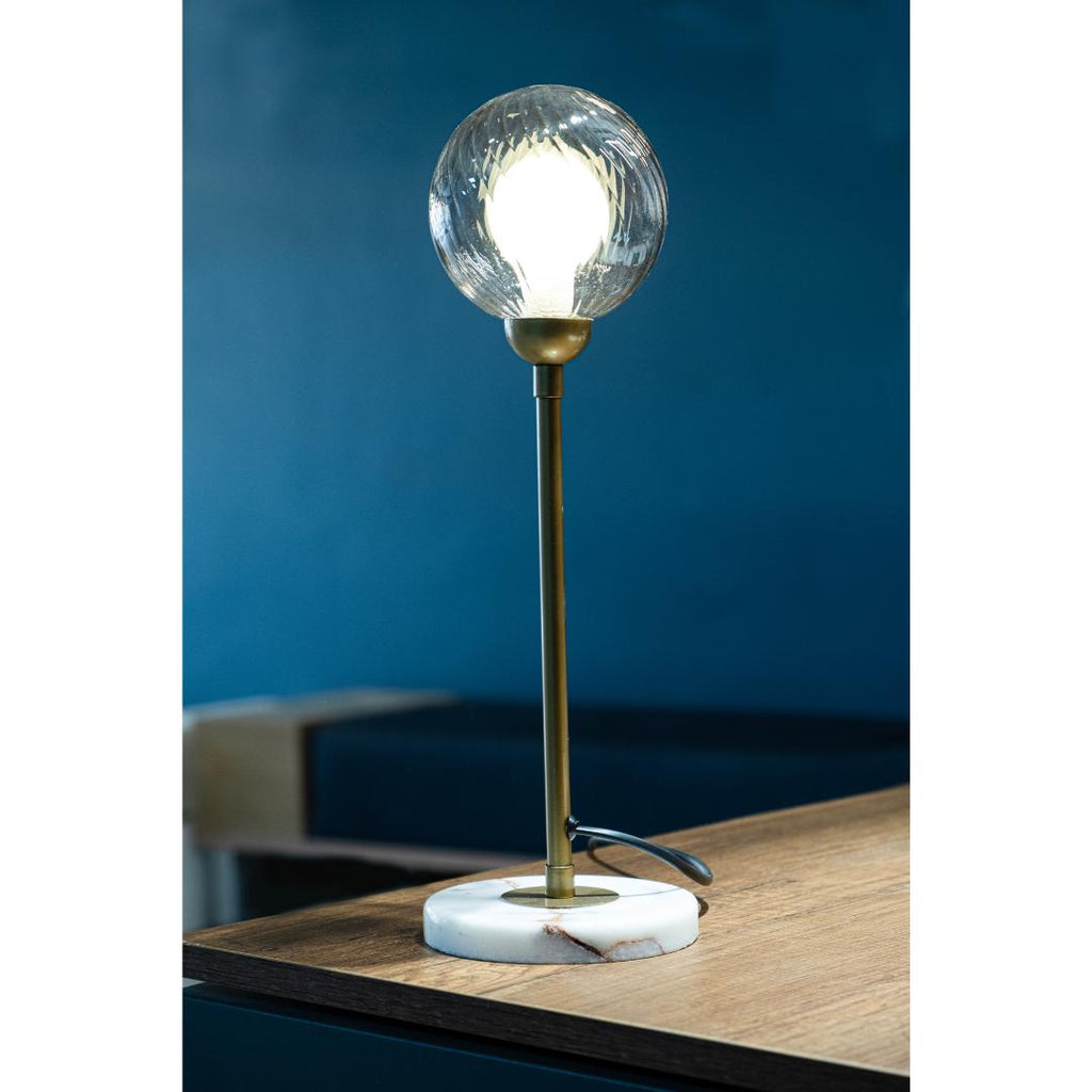 Modern Globe Table Lamp, Ribbed Glass, Marble Base